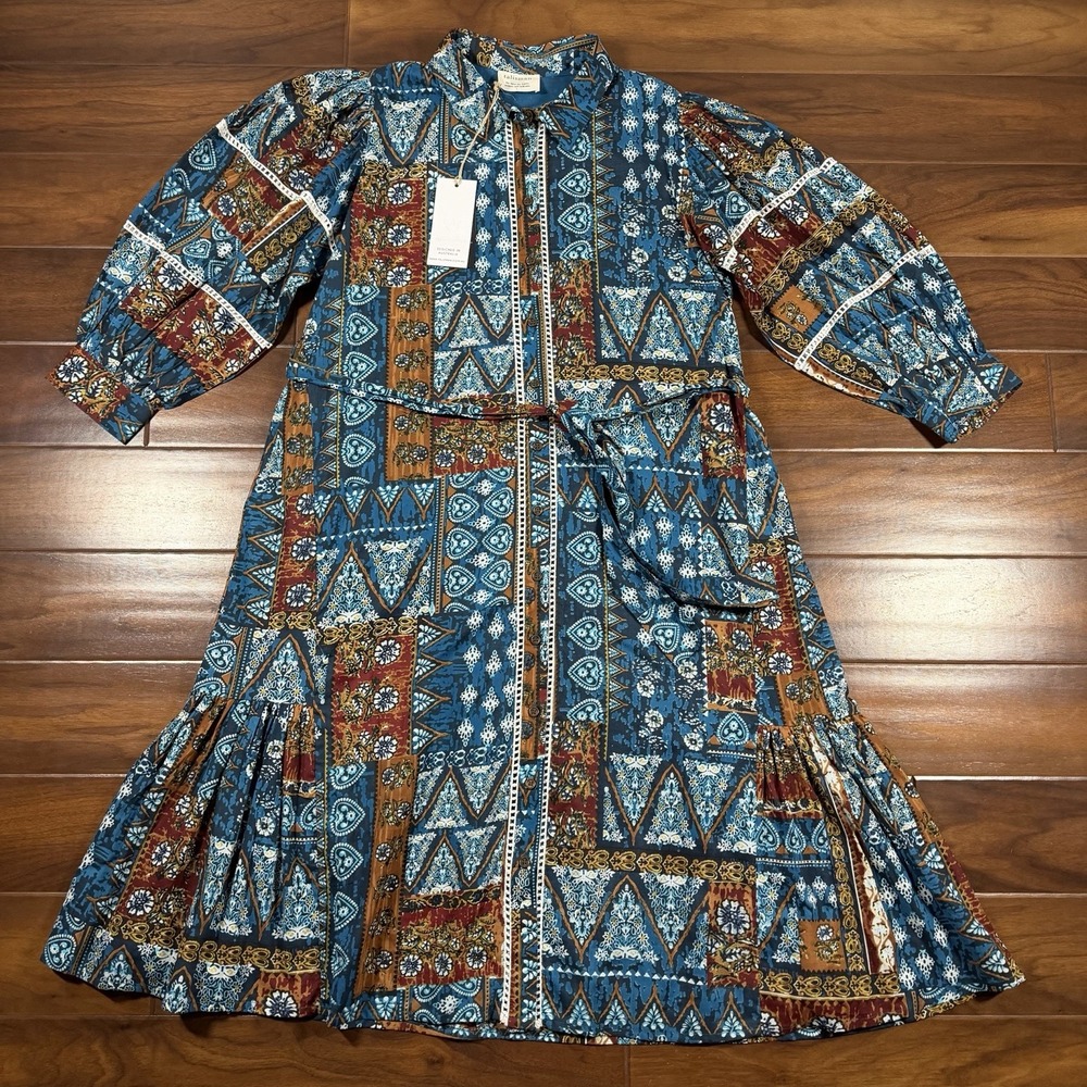 Talisman Women's Size Large Sicilian Patchwork Castella Shirt Midi Dress